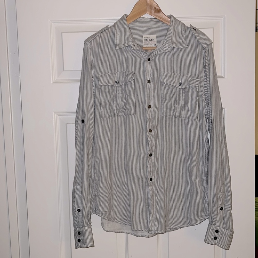 Pre-owned, in good condition. The Shirt, casual button down shirt, grey size M